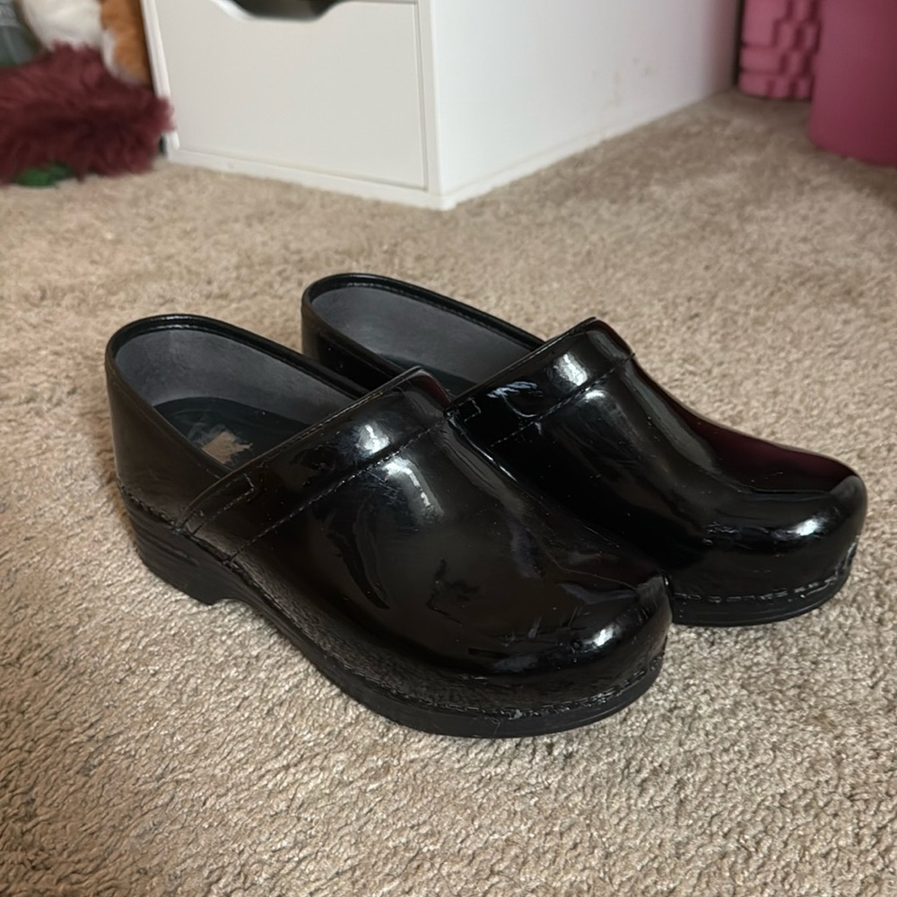 Dansko Black Patent Leather Clogs